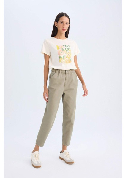 Paperbag Gabardin Kumaş Pantolon Yüksek Bel Cepli Basic Düz Standart Paça S2790AZ24WN
