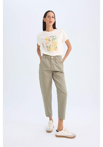 Paperbag Gabardin Kumaş Pantolon Yüksek Bel Cepli Basic Düz Standart Paça S2790AZ24WN