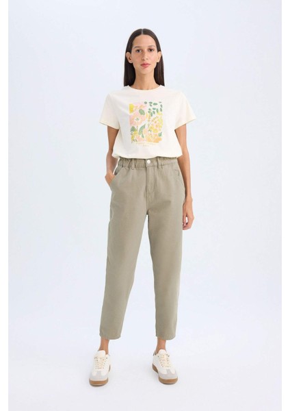 Paperbag Gabardin Kumaş Pantolon Yüksek Bel Cepli Basic Düz Standart Paça S2790AZ24WN