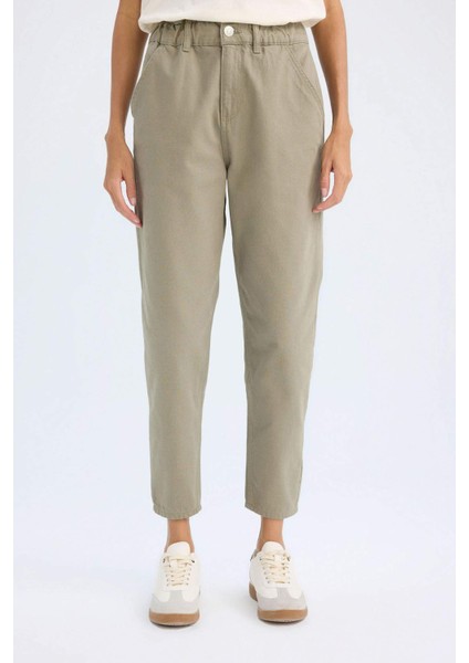 Paperbag Gabardin Kumaş Pantolon Yüksek Bel Cepli Basic Düz Standart Paça S2790AZ24WN