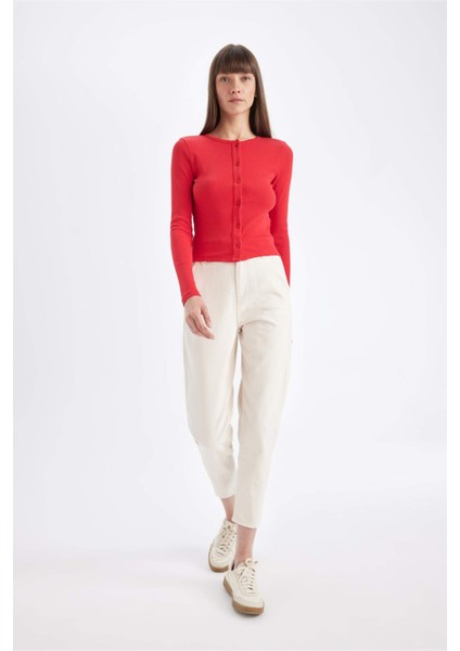 Paperbag Gabardin Kumaş Pantolon Yüksek Bel Cepli Basic Düz Standart Paça S2790AZ24WN