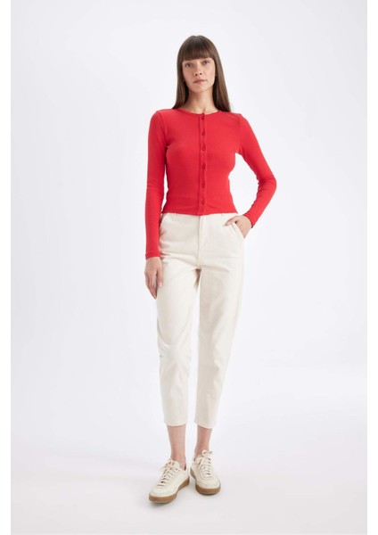 Paperbag Gabardin Kumaş Pantolon Yüksek Bel Cepli Basic Düz Standart Paça S2790AZ24WN