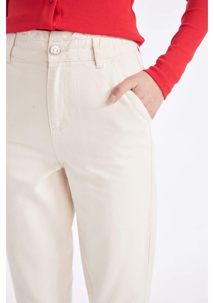 Paperbag Gabardin Kumaş Pantolon Yüksek Bel Cepli Basic Düz Standart Paça S2790AZ24WN