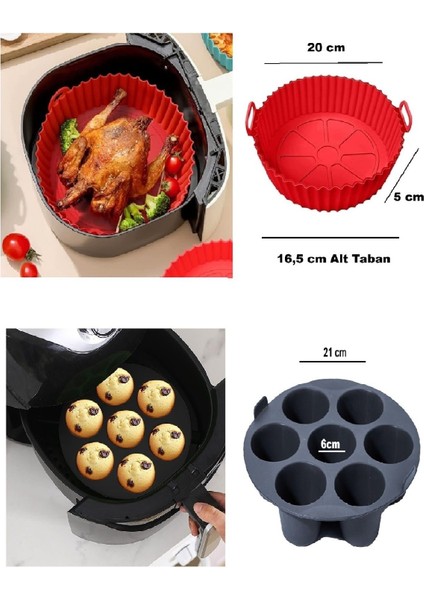 2'li Airfryer Silikon 7 Gözlü Hava Firitözü Muffin Çörek Kek Kalıbı