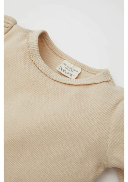 Kız Bebek 2'li Takım Twill Baskılı Uzun Kollu Çıtçıtlı Body Beli Lastikli Desenli Alt