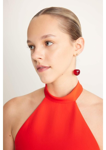 A Kesim Halter Yaka Krep Kolsuz Beyaz Mini Abiye Elbise