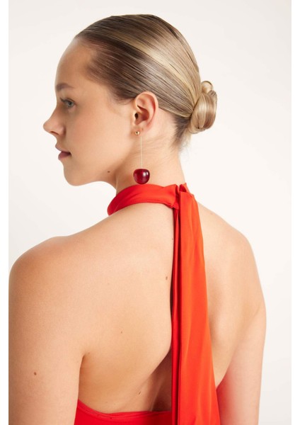 A Kesim Halter Yaka Krep Kolsuz Beyaz Mini Abiye Elbise