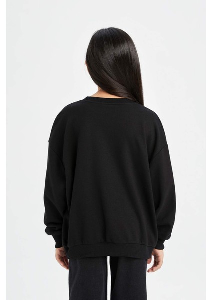 Kız Çocuk Oversize Geniş Kalıp Bisiklet Yaka Atatürk Baskılı Sweatshirt D4187A824WN