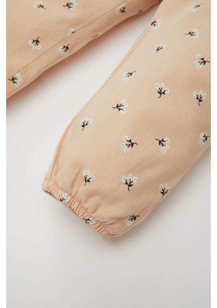 Kız Bebek 2'li Takım Twill Baskılı Uzun Kollu Çıtçıtlı Body Beli Lastikli Desenli Alt