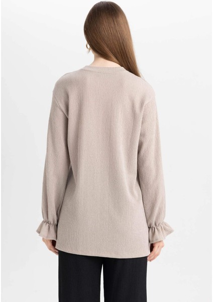 Bisiklet Yaka Kol Ucu Lastikli Bürümcük Uzun Kollu Bluz Tunik D4192AX24AU