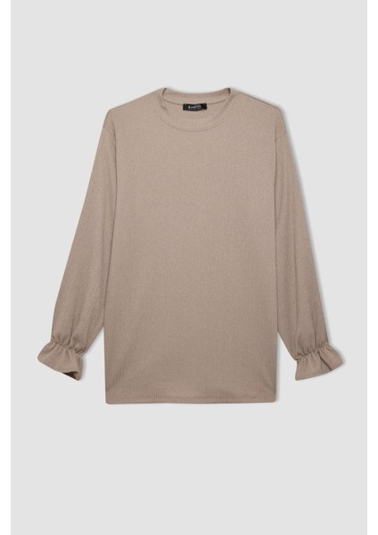 Bisiklet Yaka Kol Ucu Lastikli Bürümcük Uzun Kollu Bluz Tunik D4192AX24AU