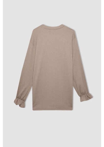 Bisiklet Yaka Kol Ucu Lastikli Bürümcük Uzun Kollu Bluz Tunik D4192AX24AU