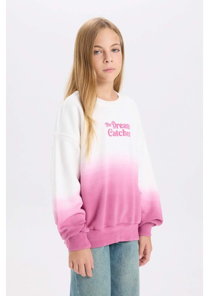 Kız Çocuk Oversize Geniş Kalıp Bisiklet Yaka Degrade Baskılı Sweatshirt D2887A824WN