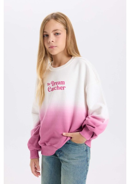 Kız Çocuk Oversize Geniş Kalıp Bisiklet Yaka Degrade Baskılı Sweatshirt D2887A824WN