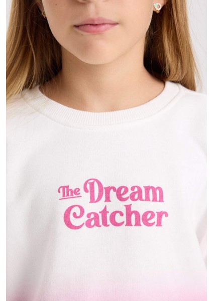 Kız Çocuk Oversize Geniş Kalıp Bisiklet Yaka Degrade Baskılı Sweatshirt D2887A824WN