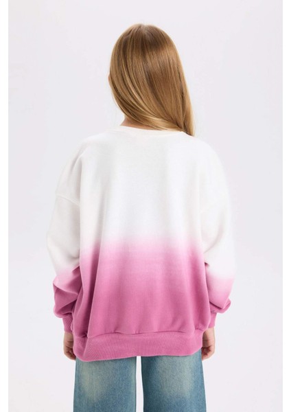 Kız Çocuk Oversize Geniş Kalıp Bisiklet Yaka Degrade Baskılı Sweatshirt D2887A824WN