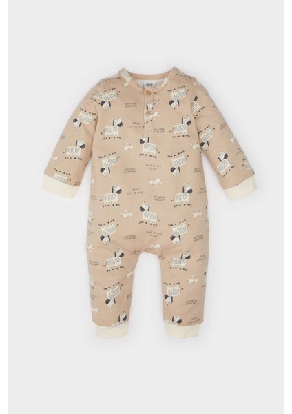 Erkek Bebek Yenidoğan Zebra Desenli Uzun Kollu Tulum D4134A524WN