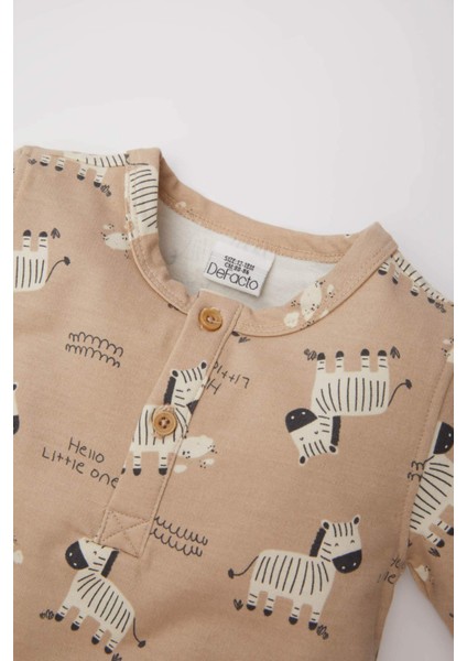 Erkek Bebek Yenidoğan Zebra Desenli Uzun Kollu Tulum D4134A524WN