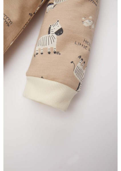 Erkek Bebek Yenidoğan Zebra Desenli Uzun Kollu Tulum D4134A524WN