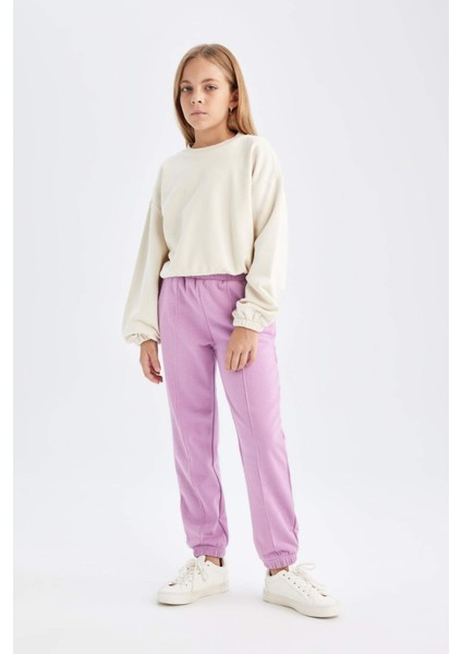Kız Çocuk Beli Paçası Lastikli Basic Düz Jogger Eşofman Altı D3201A824WN