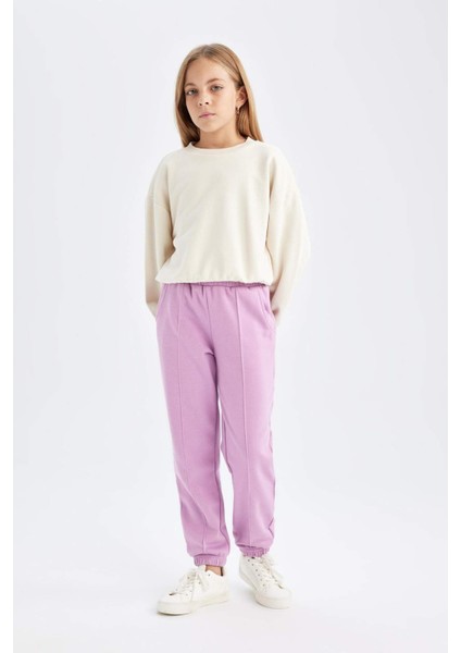 Kız Çocuk Beli Paçası Lastikli Basic Düz Jogger Eşofman Altı D3201A824WN