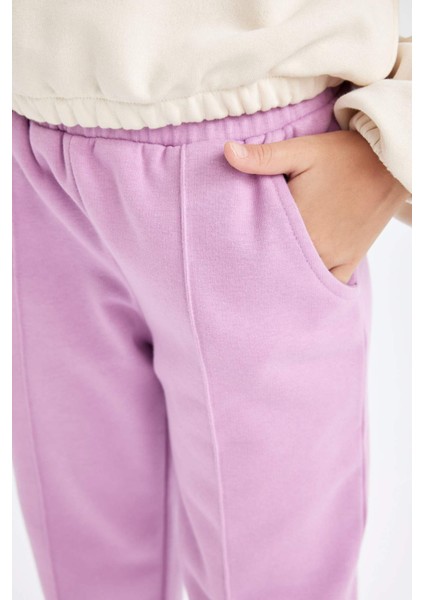 Kız Çocuk Beli Paçası Lastikli Basic Düz Jogger Eşofman Altı D3201A824WN