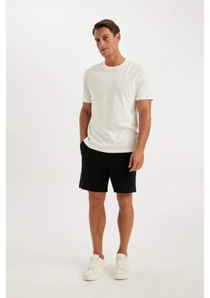 Regular Fit Cepli Jakarlı Basic Düz Şort D5107AX24SM