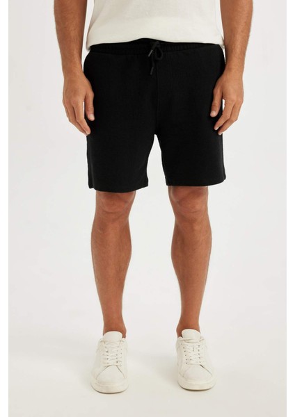 Regular Fit Cepli Jakarlı Basic Düz Şort D5107AX24SM