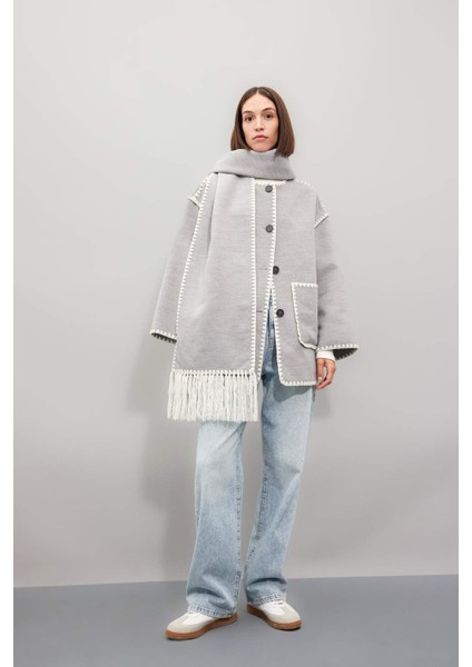 Relax Fit Cepli Düğmeli Çoban Dİkişli Kaşe Mont D5120AX24WN