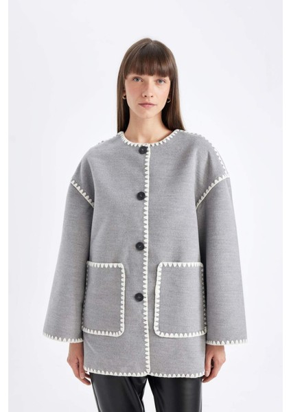 Relax Fit Cepli Düğmeli Çoban Dİkişli Kaşe Mont D5120AX24WN