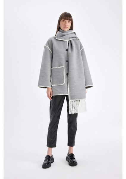 Relax Fit Cepli Düğmeli Çoban Dİkişli Kaşe Mont D5120AX24WN