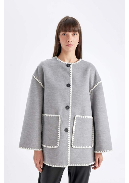 Relax Fit Cepli Düğmeli Çoban Dİkişli Kaşe Mont D5120AX24WN