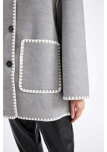 Relax Fit Cepli Düğmeli Çoban Dİkişli Kaşe Mont D5120AX24WN