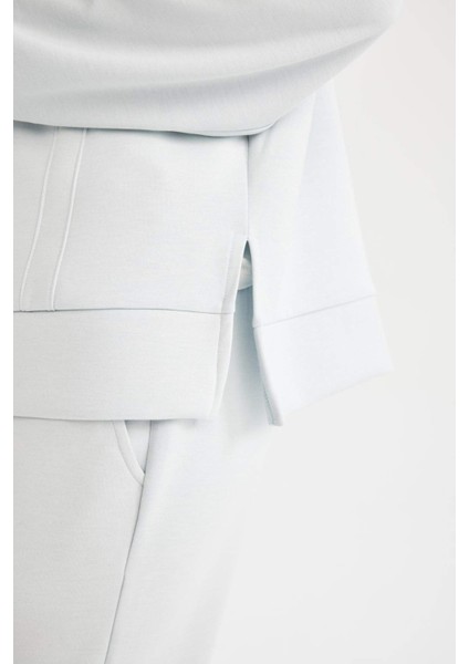 Fit Oversize Geniş Kalıp Fermuarlı Dik Yaka Skuba Dalgıç Kumaş Sporcu Basic Düz Sweatshirt C9404AX24AU