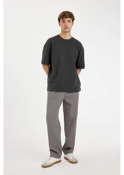 %100 Pamuk Yazlık Jogger Pantolon Wide Leg Bol Rahat Kesim Paraşüt Beli Bağcıklı Geniş Bol Paça C9159AX24AU