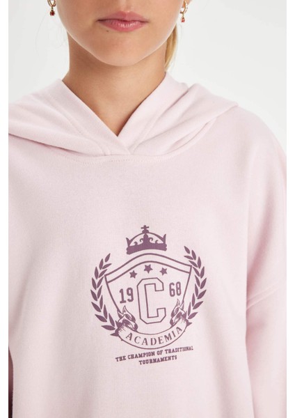 Kız Çocuk Oversize Geniş Kalıp Kapüşonlu İşlemeli Sweatshirt D2885A824WN