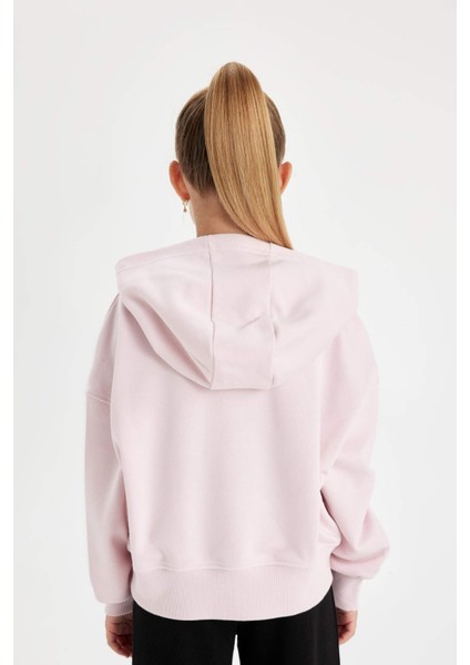 Kız Çocuk Oversize Geniş Kalıp Kapüşonlu İşlemeli Sweatshirt D2885A824WN