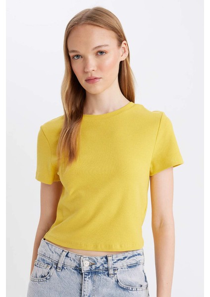 Fitted Bisiklet Yaka Ribana Basic Düz Kısa Kollu Tişört T9631AZ24AU