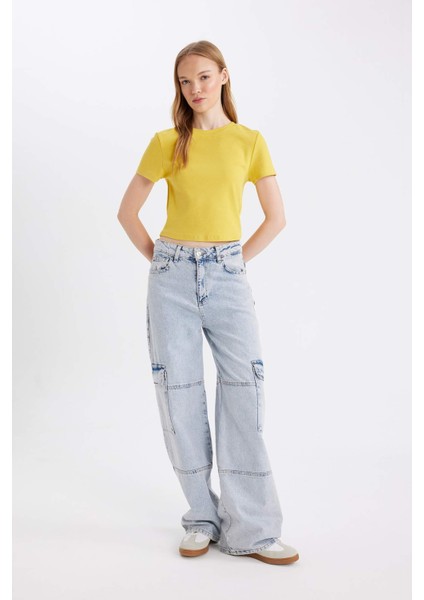 Fitted Bisiklet Yaka Ribana Basic Düz Kısa Kollu Tişört T9631AZ24AU