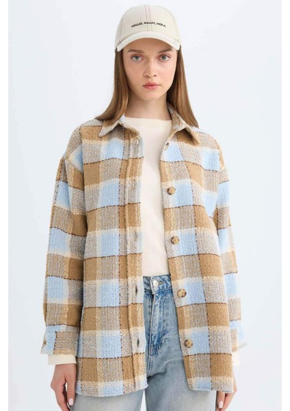 Relax Fit Gömlek Yaka Kareli Flanel Uzun Kollu Gömlek Tunik D4774AX24AU