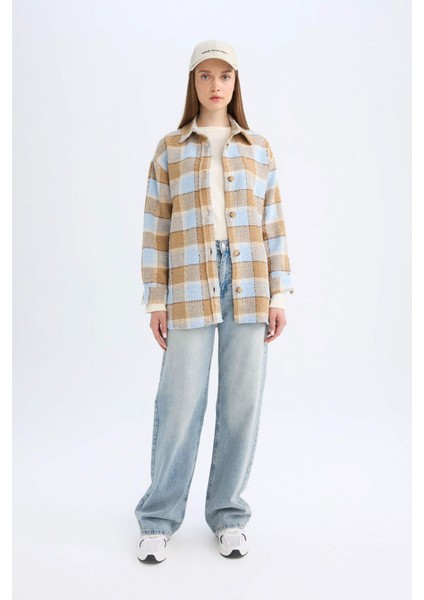 Relax Fit Gömlek Yaka Kareli Flanel Uzun Kollu Gömlek Tunik D4774AX24AU