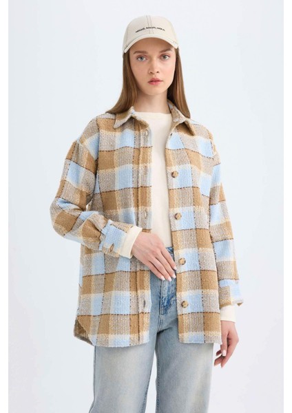 Relax Fit Gömlek Yaka Kareli Flanel Uzun Kollu Gömlek Tunik D4774AX24AU