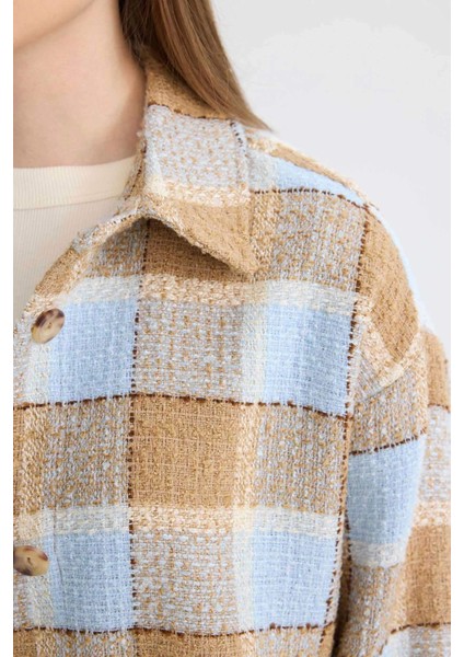 Relax Fit Gömlek Yaka Kareli Flanel Uzun Kollu Gömlek Tunik D4774AX24AU