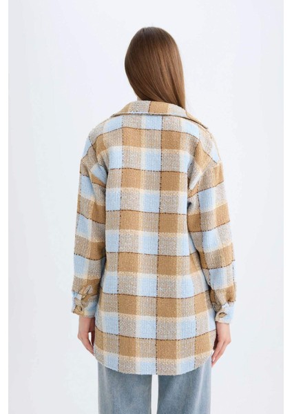 Relax Fit Gömlek Yaka Kareli Flanel Uzun Kollu Gömlek Tunik D4774AX24AU