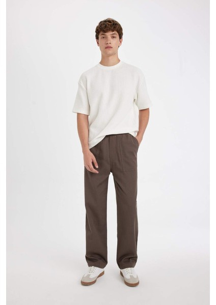 %100 Pamuk Yazlık Jogger Pantolon Wide Leg Bol Rahat Kesim Paraşüt Beli Bağcıklı Geniş Bol Paça C9159AX24AU