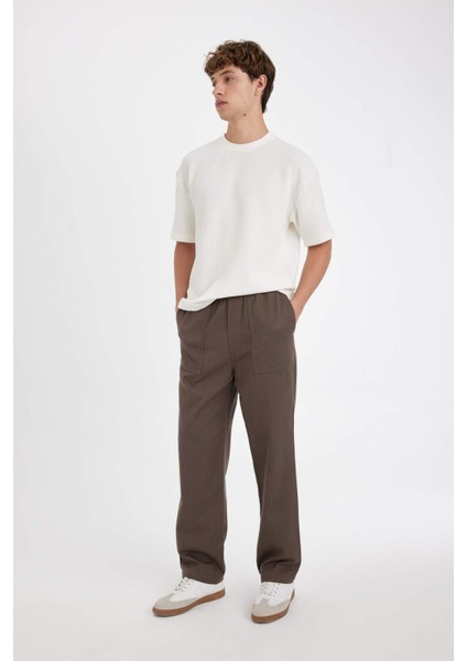 %100 Pamuk Yazlık Jogger Pantolon Wide Leg Bol Rahat Kesim Paraşüt Beli Bağcıklı Geniş Bol Paça C9159AX24AU