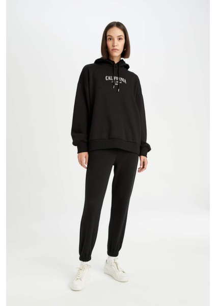 Oversize Geniş Kalıp Kapüşonlu Baskılı Kalın Sweatshirt D5293AX24AU
