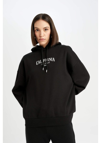 Oversize Geniş Kalıp Kapüşonlu Baskılı Kalın Sweatshirt D5293AX24AU