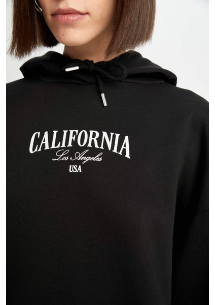 Oversize Geniş Kalıp Kapüşonlu Baskılı Kalın Sweatshirt D5293AX24AU