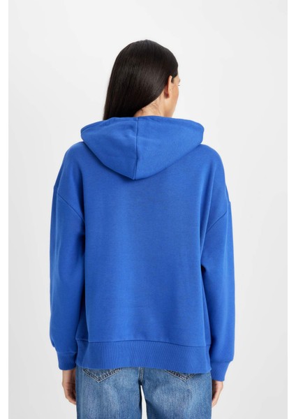 Oversize Geniş Kalıp Kapüşonlu Baskılı Kalın Sweatshirt D5291AX24AU